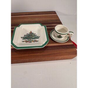 CHRISTMAS Lot of 2 SPODE Items Small Dish and Tree Teacup Ornament.